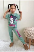 Kız Çocuk Kedi Desenli Kısa Kollu Tshırt Eşofman 2'Li Takım - 1