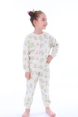 Kız Çocuk Yeşil Çiçek Desenli Uzun Kollu Pijama Takımı thumbnail 3