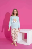 Kız Çocuk Ayıcık Desenli Uzun Kollu Pijama Takımı - 1