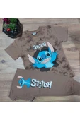 Erkek Çocuk Stitch Desenli Kısa Kollu Tshırt Eşofman 2'Li Takım - 1
