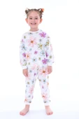 Kız Çocuk Renkli Papatya Desenli  Uzun Kollu Pijama Takımı - 1