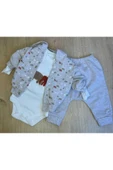 3'Lü Bebek Çocuk Penye 2 İplik Fil Desenli Takım thumbnail 1