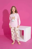 Kız Çocuk Ayıcık Desenli Uzun Kollu Pijama Takımı - 1