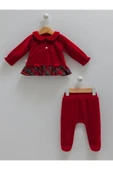 Yılbaşı Temalı Kız Bebek-Çocuk Kadife 2'Li Takım Ve Şapka - 1