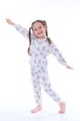 Kız Çocuk Mavi Çiçek Desenli Uzun Kollu Pijama Takımı - 2