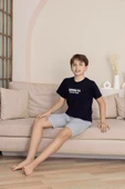 Erkek Çocuk  lacivert Desenli Şortlu  Pijama Takımı - 2