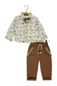 4' lü Erkek Çocuk Ayıcık Desenli Papyonlu Gömlek Askılı Pantolon Takım - 1