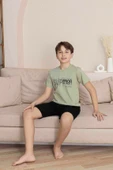 Erkek Çocuk  Yeşil Desenli Şortlu  Pijama Takımı thumbnail 1