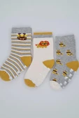 3-4 Yaş 3 Çift Havlu Pamuklu Kaydırmaz Taban  Kışlık Unısex Çocuk Ve Bebek Soket Çorap thumbnail 1