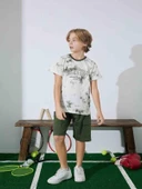 Erkek Çocuk  Yeşil Desenli Şortlu  Pijama Takımı - 1