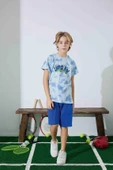 Erkek Çocuk  Mavi Batik Desenli Şortlu  Pijama Takımı - 1