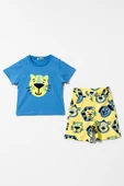Erkek Çocuk Sax Mavi Basic Tişörtlü Animal Desenli Şortlu Takım thumbnail 1