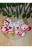 4 Çift Havlu Pamuklu Kaydırmaz Taban Kışlık Çilek Desenli Unısex  Çocuk Ve Bebek Soket Çorap - 1