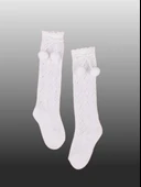 1'li Kız Bebek Pon Pon Kurdele Detaylı Dizaltı Çorap Krem thumbnail 1