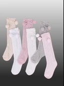 1'li Kız Bebek Pon Pon Kurdele Detaylı Dizaltı Çorap Pembe thumbnail 3