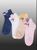 4'lü Kız Çocuk Çiçek Detaylı Patik Çorap thumbnail 2