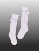 1'li Kız Bebek Pon Pon Kurdele Detaylı Dizaltı Çorap Beyaz thumbnail 1