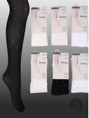 1'li Kız Çocuk İnce Simli Puantiye Detaylı Külotlu Çorap Beyaz thumbnail 3