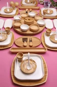 Atbyhome Natural Look 6 Kişilik 68 Parça Seramik ve Bambu Kahvaltı Takımı Lüks Kahvaltılık Sunum Seti - 1