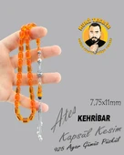 925 AYAR GÜMÜŞ PÜSKÜLLÜ ATEŞ KEHRİBAR KAPSÜL KESİM 7,75X11 - 4