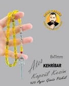 925 AYAR GÜMÜŞ PÜSKÜL ATEŞ KEHRİBAR KAPSÜL KESİM 8X11 - 4