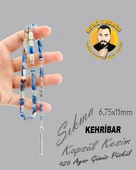 925 AYAR GÜMÜŞ PÜSKÜL SIKMA KEHRİBAR KAPSÜL KESİM 6,75X11 - 4