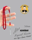 925 AYAR GÜMÜŞ PÜSKÜLLÜ ATEŞ KEHRİBAR KAPSÜL KESİM 7X11 - 4