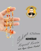 925 AYAR GÜMÜŞ PÜSKÜL SIKMA KEHRİBAR KAPSÜL KESİM 6,75X11 - 4