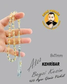 925 AYAR GÜMÜş PÜSKÜL ATEŞ KEHRİBAR BEYZİ KESİM 8X11 - 4