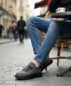 ET0332 Merdiven Desen Bağcıklı Erkek Yüksek Taban Füme Cilt Spor Ayakkabı thumbnail 4