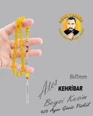 925 AYAR GÜMÜş PÜSKÜL ATEŞ KEHRİBAR BEYZİ KESİM 8X11 - 4