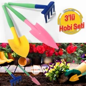 Hobi 3'lü Set Çapa Tırmık Metal Bahçe Tarla Çim Peyzaj Bitki Çiçek Ekme Toprak İşleme Küreği Küçük - 1