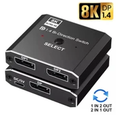 8K DisplayPort Switch | Çift Yönlü Geçiş, Uzaktan Kumanda ile 8K@30Hz - 4K@120Hz Destekli - 2