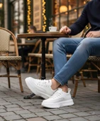 ET0332 Merdiven Desen Bağcıklı Erkek Yüksek Taban Beyaz Cilt Spor Ayakkabı thumbnail 3