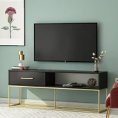 Mira TV Ünitesi 160 cm – Kapaklı ve Raflı, Gold Ayak, Modern Tasarım - 5