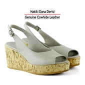 Erkan Saçmacı Heather Vizon Hakiki Dana Derisi Mantar Taban Görünümlü Dolgu Topuklu Sandalet - 3