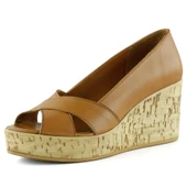 Erkan Saçmacı Astrid Taba Hakiki Deri Çapraz Bantlı Mantar Taban Görünümlü Dolgu Topuklu Sandalet - 1