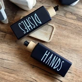 Brokoli Home 2’li Siyah Beyaz Dekoratif Mutfak Banyo Sıvı Cam Sabunluk Seti 300ml Bambu Stantlı Setİ - 2