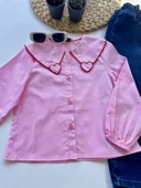 Kalp Detaylı Pembe Gömlek ve Koyu Mavi Kot Pantolon Takım - 5