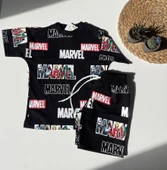 Marvel Baskılı Çocuk Tişört & Şort Takım – Siyah - 3