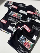 Marvel Baskılı Çocuk Tişört & Şort Takım – Siyah - 4