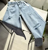 Yırtık Detaylı Bol Paça Kız Çocuk Jean – Açık Mavi - 4