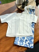 Taşlı Tişört ve Mavi Desenli Pantolonlu Takım - 2