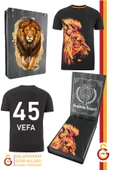 Galatasaray Orijinal Lisanslı Aslan Baskılı Kişiye Özel T-Shirt Hediyelik Ahşap Kutulu - 1
