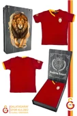 Galatasaray Orijinal Lisanslı Kırmızı Basic Çocuk T-shirt Gs Aslan Baskılı Hediyelik Ahşap Kutulu - 1