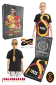 Galatasaray Orijinal Lisanslı Büyük Logo Çocuk T-shirt + Bileklik Set Hediyelik Ahşap Kutulu - 1