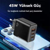 ALLY PD40 2xType-C + USB QC3.0 PD 45W Hızlı Sarj Adaptörü Sarj Başlığı Siyah thumbnail 4