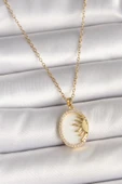 316L Çelik Gold Renk Zincir Beyaz Mineli Gün Batımı Model Zirkon Taş Detay Kadın Kolye - TJ-BKO10002 - 1