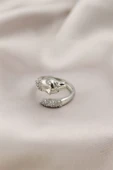 Gümüş Renkli Metal Kaplan Model Zirkon Taşlı Kadın Yüzük - TJ-BYK2209 - 1