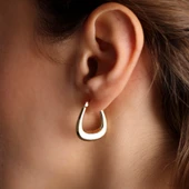 Altın Küpe 14K 585 Parlak Çanta Tasarım  2.3 cm Zarif Küpe Bombeli - 5